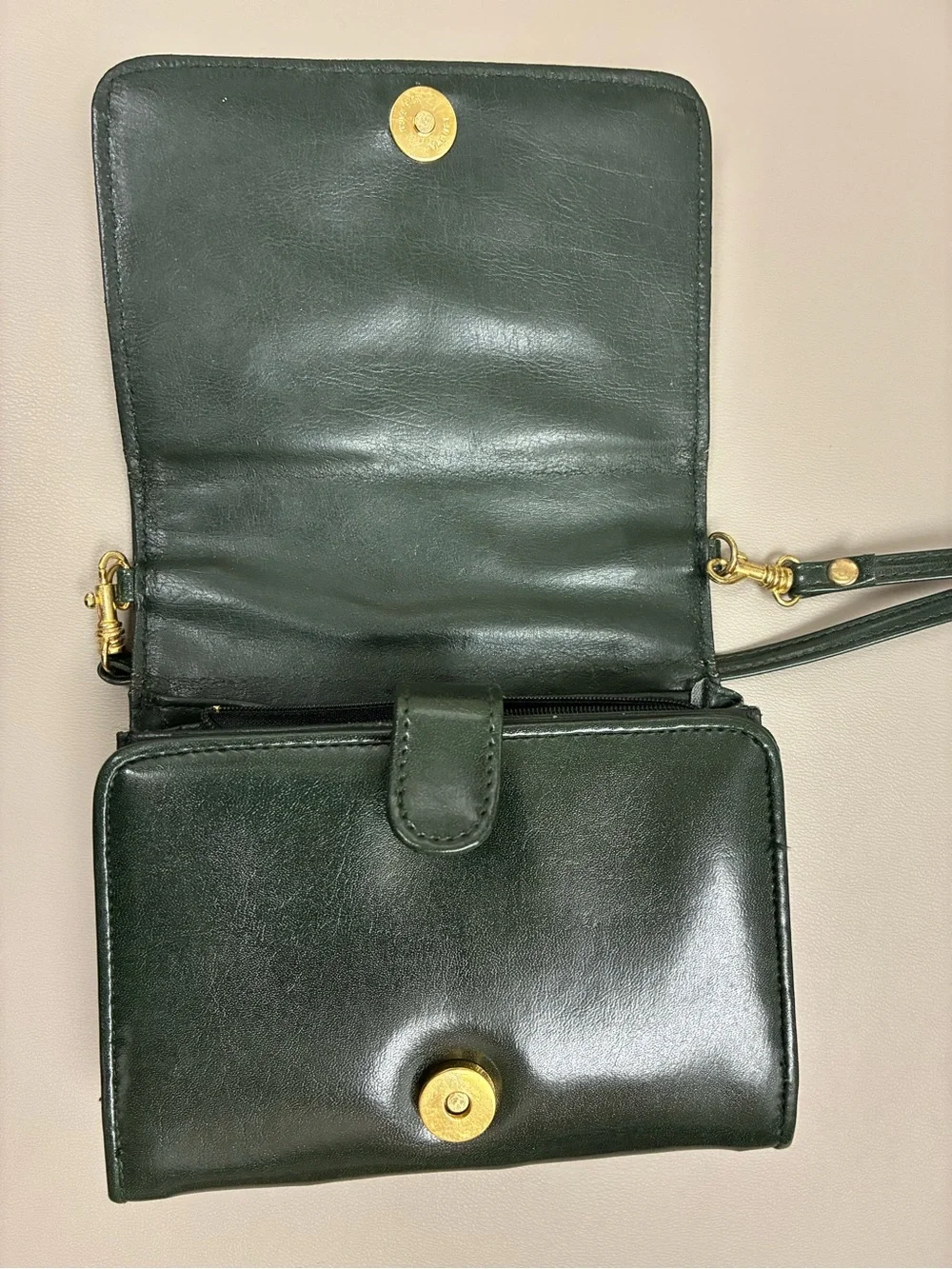 Vintage Polo Ralph Lauren Green Leather Crossbody Bag Purse